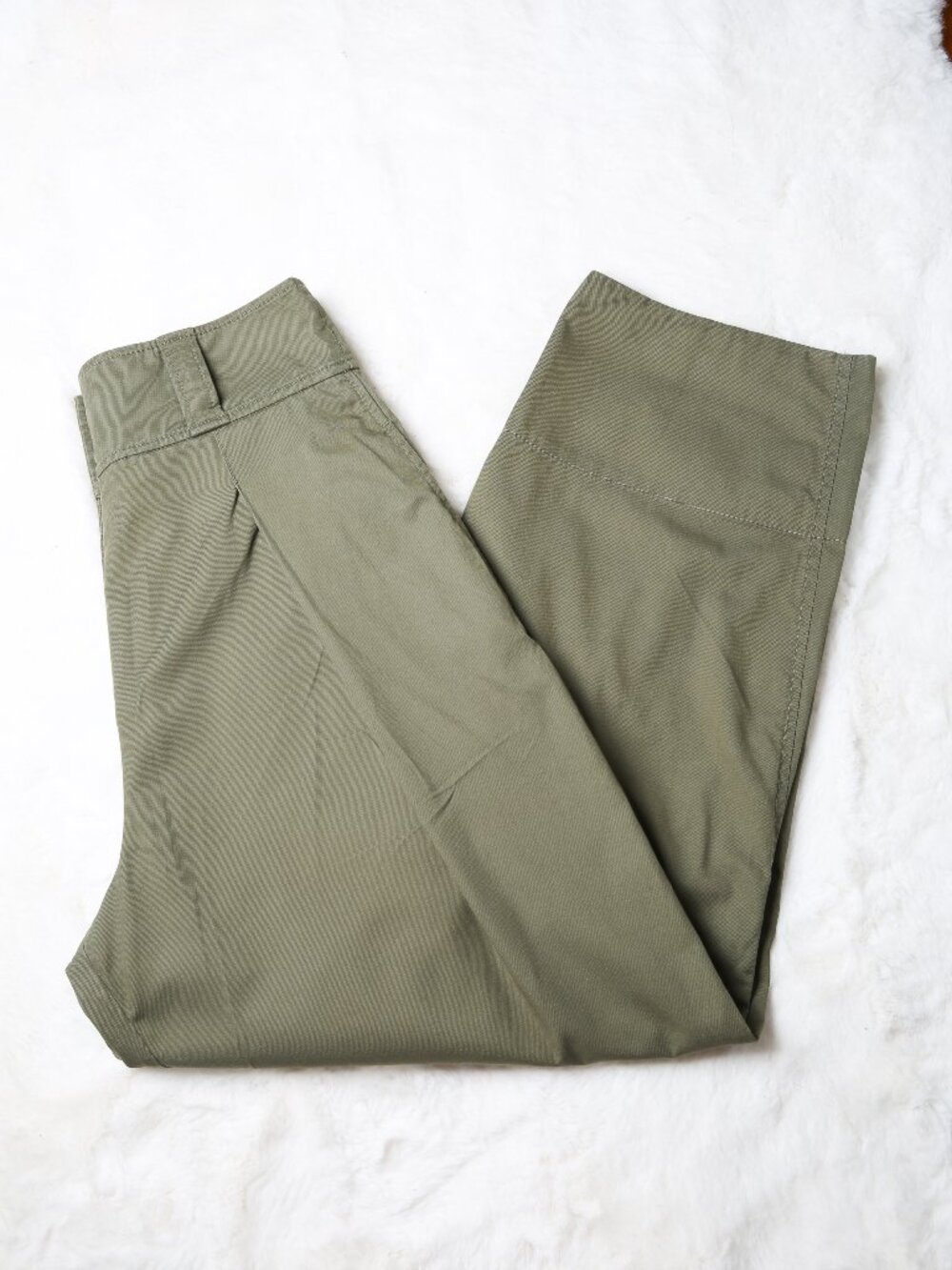 REBECCA TAYLOR Olive Green High-Waist Barrel Leg Cotton Twill Pants Size 4 - Picture 4 of 10